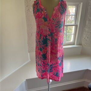 Lilly Pulitzer Vibrant Pink and Blue Tropical Mini Dress